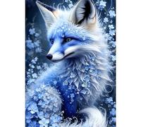 GDYEEH 5D Renard Mignon Diamant Painting Kit, DIY Fleurs Bleues Art du Diamant Complet Kits, Pays des Rêves Diamond Art Kits Strass Point de Croix Painting pour Adultes Débutants Maison Décor 30x40 cm