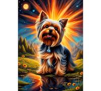GDYEEH 5D Terrier du Yorkshire Peinture Diamant Painting Kit, DIY Chien Art du Diamant Complet Kits, Soleil Diamond Art Kits Strass Point de Croix Painting pour Adultes Débutants Maison Décor 30x40cm