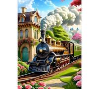 GDYEEH 5D Train Fantastique Diamant Painting Kit, DIY Fleurs Art du Diamant Complet Kits, Train à Vapeur Diamond Art Kits Strass Point de Croix Painting pour Adultes Débutants Maison Décor 30x40 cm