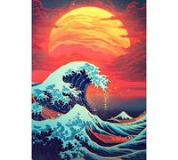 GDYEEH 5D Vagues Japonaises Peinture Diamant Painting Kit, DIY Lune Art du Diamant Complet Kits, Dreamland Diamond Art Kits Strass Point de Croix Painting pour Adultes Débutants Maison Décor 30x40 cm