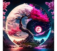 GDYEEH 5D Yin et Yang Peinture Diamant Painting Kit, DIY Tai Chi Art du Diamant Complet Kits, Arbre de Vie Diamond Art Strass Point de Croix Painting pour Adultes Débutants Maison Décor 30X30cm
