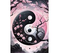 GDYEEH 5D Yin Yang Peinture Diamant Painting Kit, DIY Tai Chi Art du Diamant Complet Kits, Fleurs Diamond Art Kits Strass Point de Croix Painting pour Adultes Débutants Maison Décor 30x40 cm