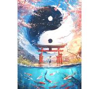 GDYEEH 5D Yin Yang Peinture Diamant Painting Kit, DIY Tai Chi Art du Diamant Complet Kits, Porte Tori Diamond Art Kits Strass Point de Croix Painting pour Adultes Débutants Maison Décor 30x40 cm