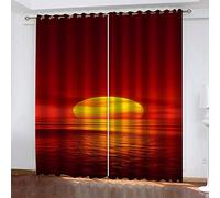GDYRBY Rideaux Occultants Thermique 300X280cm Vue Rouge De Mer De Lever De Soleil Rideaux Chambre Ado Rideauxsalon Design Moderne Rideau Oeillets Thermique Occultant Rideaux Chambre Enfant Rideau