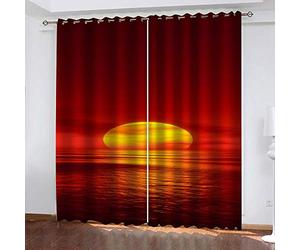 GDYRBY Rideaux Occultants Thermique 300X280cm Vue Rouge De Mer De Lever De Soleil Rideaux Chambre Ado Rideauxsalon Design Moderne Rideau Oeillets Thermique Occultant Rideaux Chambre Enfant Rideau