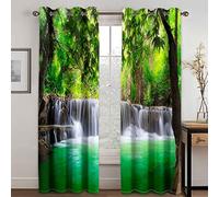 GDYRYD 3D Cascade De La Forêt Verte Rideau Occultants Enfant Opaque L 100 X H 160 cm Lot De 2 Rideaux À Oeillets,Chambre Et Salon Décoration De Fenêtre, Rideaux Isolant Thermique Et Phonique