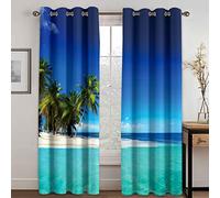 GDYRYD 3D Île De Plage De L'Océan Bleu Motif Rideaux Occultants Isolants L 110 X H 210 cm Lot De 2 Rideaux Occultants Thermiques pour Chambre Et Salon Thermiques Isolants Phonique, Rideau Opaque A Oe