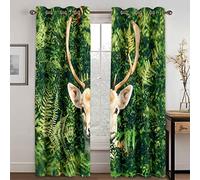 GDYRYD Lot De 2 Rideau Chambre Enfant Fille Garcon 3D Impression Plante Verte Animal Cerf Motif Rideaux Occultants Thermiques Isolants À Oeillets Décoration De Fenêtre pour Salon L 100 X H 160 cm