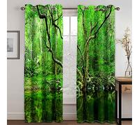 GDYRYD Lot De 2 Rideaux Occultant Enfant pour Fille Garcon L 110 X H 210 cm - 3D Jungle Tropicale Verte Motif Rideau Occultant Thermiques Phonique, Rideau À Oeillet Décoration De Fenêtre Chambre Et S