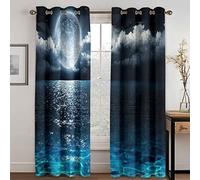 GDYRYD Lot De 2 Rideaux Occultant Enfant pour Fille Garcon L 110 X H 210 cm - 3D Scène De Nuit De Lune Et D'Océan Bleu Motif Rideau Occultant Thermiques Phonique, Rideau À Oeillet Décoration De Fenêt