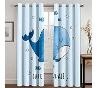 GDYRYD Lot De 2 Rideaux Occultants - 3D Baleine De Dessin Animé Mignonne L 70 X H 245 cm - Opaque avec Œillets - Double Rideaux Occultant - Rideau Fenetre - Convient pour Les Rideaux Opaques dans Les