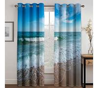 GDYRYD Lot De 2 Rideaux Salon Chambre Occultants À Oeillets, Grande Largeur Draperies Intérieurs 3D Belles Vagues De La Mer Motif Rideaux Isolant Thermique Et Phonique Rideau Occultant L 55 X H 140 c