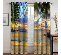 GDYRYD Occultant Rideaux 3D Magnifique Paysage De Lever De Soleil sur La Plage L 100 X H 160 cm Salon Rideau Oeillet Rideaux Isolant Thermique Convient pour Le Salon Chambre Facile À Installer - Conv