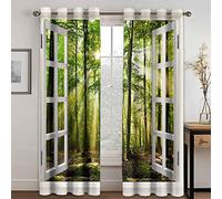 GDYRYD Rideau Occultant Thermiques 3D Paysage Ensoleillé De La Jungle Verte Imprimé Rideaux Opaque À Oeillets L 125 X H 300 cm Chambre Salon Chambre Enfant Cuisine Décoration De Fenêtre Lot De 2