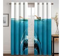 GDYRYD Rideau Salon Occultant 3D Fille Requin Art Motif Rideaux À Oeillets L 70 X H 160 cm 2 Panneaux Rideaux Grande Largeur Décoration De Fenêtre pour Chambre, Isolant Thermique Et Phonique