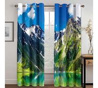 GDYRYD Rideau Salon Occultant 3D Lac Vert Et Montagne De Neige Blanche Motif Rideaux À Oeillets L 100 X H 214 cm 2 Panneaux Rideaux Grande Largeur Décoration De Fenêtre pour Chambre, Isolant Thermiqu