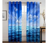 GDYRYD Rideaux Et Draperies Intérieurs 3D Ciel Bleu Mer Motif Rideau Occultant Thermiques pour Chambre Salon Moderne Lot De 2 Rideaux Décoration De Fenêtre À Oeillets L 100 X H 214 cm