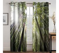 GDYRYD Rideaux Occultants 3D Forêt De Bambous Verts Au Soleil L 70 X H 160 cm - Thermique Lsolation Opaque Rideau De avec Oeillets 2 Pièces pour Salon Chambre Bureau Balcon Et La Chambre d'enfants