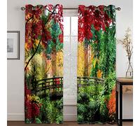 GDYRYD Rideaux Thermiques Isolants Occultants Anti Froid Anti Chaleur 3D Feuilles Vertes Rouges Colorées Motif L 120 X H 250 cm Lot De 2 Rideaux Salon Cuisine Chambre Enfant Adulte Rideaux Occultants