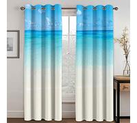 GDYRYD Rideaux Thermiques Isolants Occultants L 55 X H 140 cm 2 Panneaux - Rideaux Occultants Thermiques Isolants À Oeillets - 3D Plage De Sable Blanc Et Océan Bleu Imprimé Rideau Isolant Phonique Po