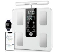 GE Balance numérique intelligente pour poids corporel et graisse - 8 électrodes - 50 mesures pour l'IMC, la masse musculaire - Analyseur de composition corporelle - Bluetooth - 180 kg, 310 mm - Blanc
