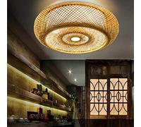 GE Plafonnier rond en bambou E27 avec abat-jour en rotin tissé à la main Décoration d'intérieur rustique pour salon, chambre à coucher, cuisine 40 cm Motif lanterne en bois rétro