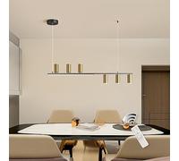 GEADI Lustre LED Dimmable, 110cm Lustres modernes en noir et or avec télécommande, 40W 6-Light Linear Pendentif Salle à manger Suspension pour cuisine Isola Dinning Table Restaurant