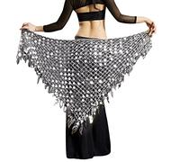 Geagodelia Ceinture Danse du Ventre Femme à Sequins Maille Triangle Wrap Jupe Foulard à Paillettes avec Franges Costume Carnaval Argenté, Taille Unique