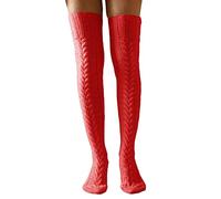 Geagodelia Chaussettes Hautes Femmes Chaudes d'hiver Chaussettes Montantes en Laine Chaussette Genoux Longue Bas en Tricot Hauts de Cuisses Jambières pour Fille Ado (Rouge, Taille unique)