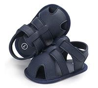 Geagodelia Chaussures Bébé Garçons Fille Été Antidérapant Sandales de Plage en Cuir Chaussures Bout Ouvert Semelle Souple pour Nouveau-né Chaussures Nu-Pieds Premier Pas Décontracté (Bleu, 0-6 Mois)