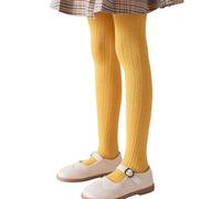 Geagodelia Collant Enfant Fille Chaussettes et Collants Bébé Fille Hiver Chaud Legging Tricoté Extensible avec Pieds Couleur Uni (Jaune, 3-5 Years)