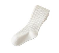 Geagodelia Collant Enfant Fille Chaussettes et Collants Bébé Fille Hiver Chaud Legging Tricoté Extensible avec Pieds Couleur Uni (Blanc, 3-5 Years)