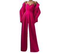 Geagodelia Combinaison Pantalon Femme Sans Manches Col V Jumpsuit à Bretelles Dos Nu Jambe Large Couleur Uni Chic Elégant Pour Soirée Mariage Cérémonie Fête (Rose vif, M)