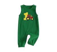 Geagodelia Combinaison pleine longueur pour bébé garçon 1er anniversaire broderie boutonnée premier anniversaire pour bébé garçon, vert foncé, 12-18 mois