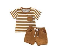 Geagodelia Ensemble 2 Pièces à Carreaux pour Bébé Garçon Ensemble Court Tenue Confortable pour Petit Garçon 3 Mois-3Ans T-shirt + Short (A Marron, 6-12 Mois)