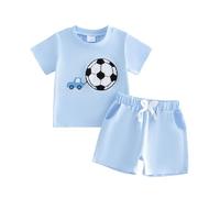 Geagodelia Ensemble Bébé Fille Eté T-Shirt Fleuri à Manches Courtes + Short Floral Ensemble 2 Pièces Chic Casual (Bleu Football, 2-3 Years)