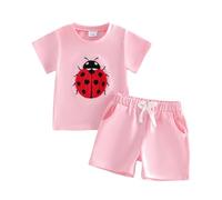 Geagodelia Ensemble Bébé Fille Eté T-Shirt Fleuri à Manches Courtes + Short Floral Ensemble 2 Pièces Chic Casual (Rose Coccinelle, 2-3 Years)