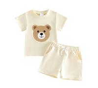 Geagodelia Ensemble Bébé Fille Eté T-Shirt Fleuri à Manches Courtes + Short Floral Ensemble 2 Pièces Chic Casual (Abricot Ours, 2-3 Years)