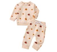 Geagodelia Ensemble bébé garçon fille Halloween citrouille vêtements vêtements bébé ensemble t-shirt à manches longues + pantalon nouveau-né ensemble bébé doux My First Halloween, Abricot 50, 6-12