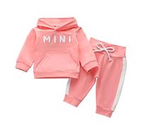 Geagodelia Ensemble de Vêtement pour Bébé Fille Garçon Haut Tops Sweat à Capuche Manche Longue Imprimé Lettre + Pantalon Imprimé Floral (Rose, 12-18 Mois)