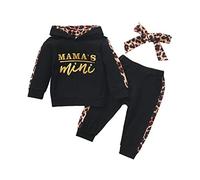 Geagodelia Ensemble de Vêtement pour Bébé Fille Garçon Haut Tops Sweat à Capuche Manche Longue Imprimé Lettre + Pantalon Imprimé Floral (Noir Léopard, 12-18 Mois)