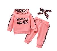 Geagodelia Ensemble de Vêtement pour Bébé Fille Garçon Haut Tops Sweat à Capuche Manche Longue Imprimé Lettre + Pantalon Imprimé Floral (Rose Léopard, 0-6 Mois)