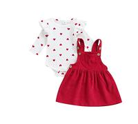Geagodelia Ensemble de Vêtements Bébé Fille Enfant 2PCS Jupe à Boutons et Haut Pull Manches Longues en Tricot Côtelé à Volants Tenue Set Chic d 'Automne Hiver (Rouge Robe, 12-18 Mois)