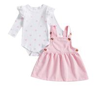 Geagodelia Ensemble de Vêtements Bébé Fille Enfant 2PCS Jupe à Boutons et Haut Pull Manches Longues en Tricot Côtelé à Volants Tenue Set Chic d 'Automne Hiver (Rose Robe, 3-6 Mois)