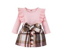 Geagodelia Ensemble de Vêtements Bébé Fille Enfant 2PCS Jupe à Boutons et Haut Pull Manches Longues en Tricot Côtelé à Volants Tenue Set Chic d 'Automne Hiver (B-Rose, 9-12 Months)