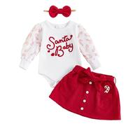 Geagodelia Ensemble de Vêtements Bébé Fille Enfant 2PCS Jupe à Boutons et Haut Pull Manches Longues en Tricot Côtelé à Volants Tenue Set Chic d 'Automne Hiver (Rouge Noël, 12-18 Mois)