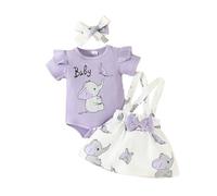 Geagodelia Ensemble de Vêtements Bébé Fille Enfant 2PCS Jupe à Boutons et Haut Pull Manches Longues en Tricot Côtelé à Volants Tenue Set Chic d 'Automne Hiver (Violet Eléphant, 0-3 Mois)