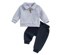 Geagodelia Ensemble de vêtements d'automne et d'hiver pour tout-petits garçons. Ensemble de 2 pièces comprenant un sweat-shirt à capuche à manches longues avec col à revers et demi-fermeture éclair