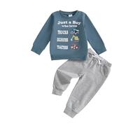 Geagodelia Ensemble de vêtements de printemps et d'automne pour bébé garçon avec inscription « Tractor Print » - Sweat à capuche et pantalon de jogging, bleu, 18-24 mois
