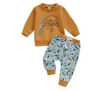 Geagodelia Ensemble Vêtement Enfant Bébé Garçon 2 Pièces Imprimé Poisson Sweat à Manches Longues + Pantalon Taille Elastique (Brun, 6-12 Months)